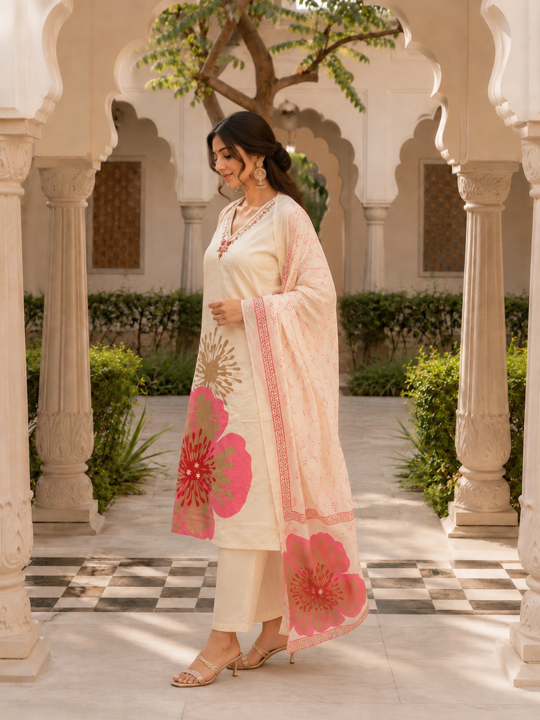 KOMAL – Hand Painted Floral Mul Cotton Suit Set