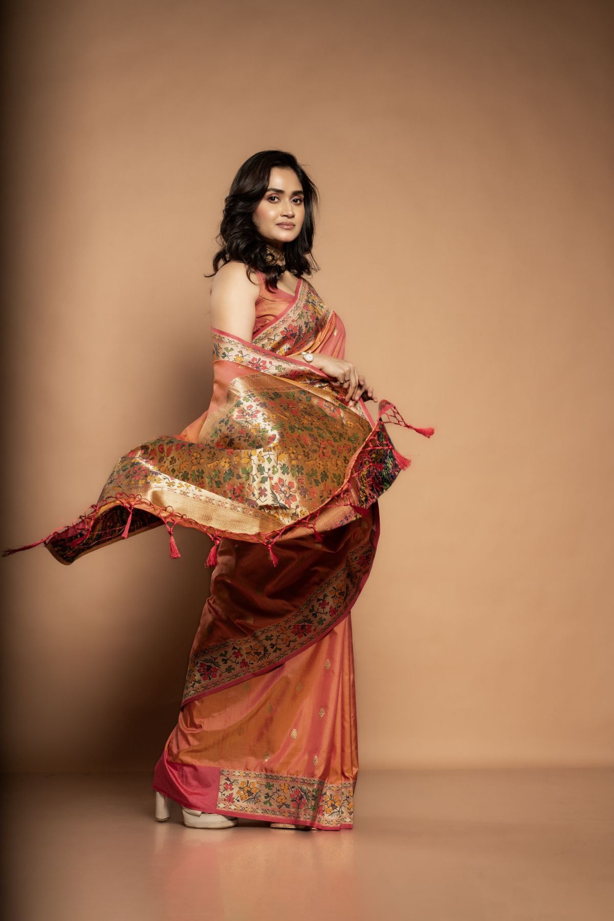 Arunima | Kanjeevaram Silk Saree in Peach-Pink