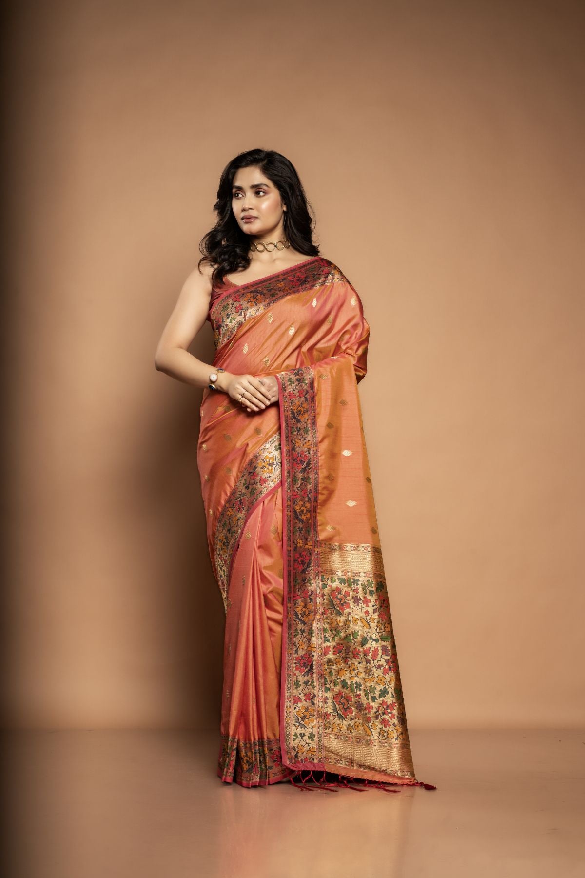 Arunima | Kanjeevaram Silk Saree in Peach-Pink