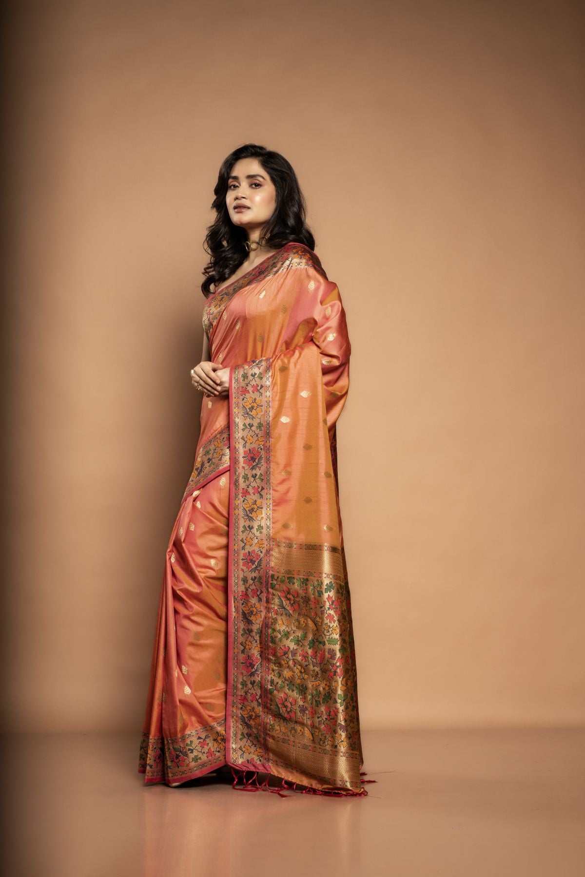 Arunima | Kanjeevaram Silk Saree in Peach-Pink