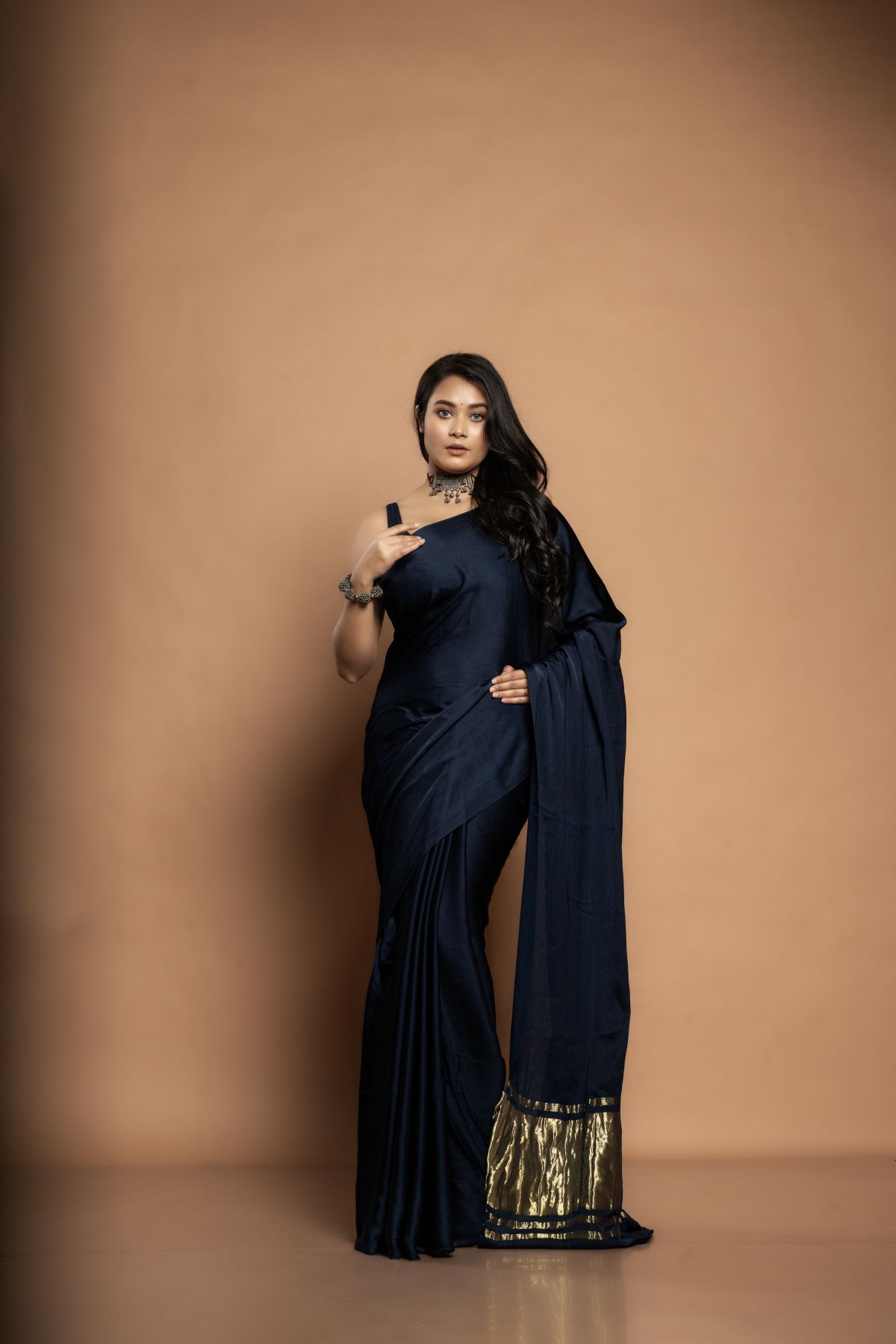 Chhavi | Navy Blue Modal Saree with Zari
