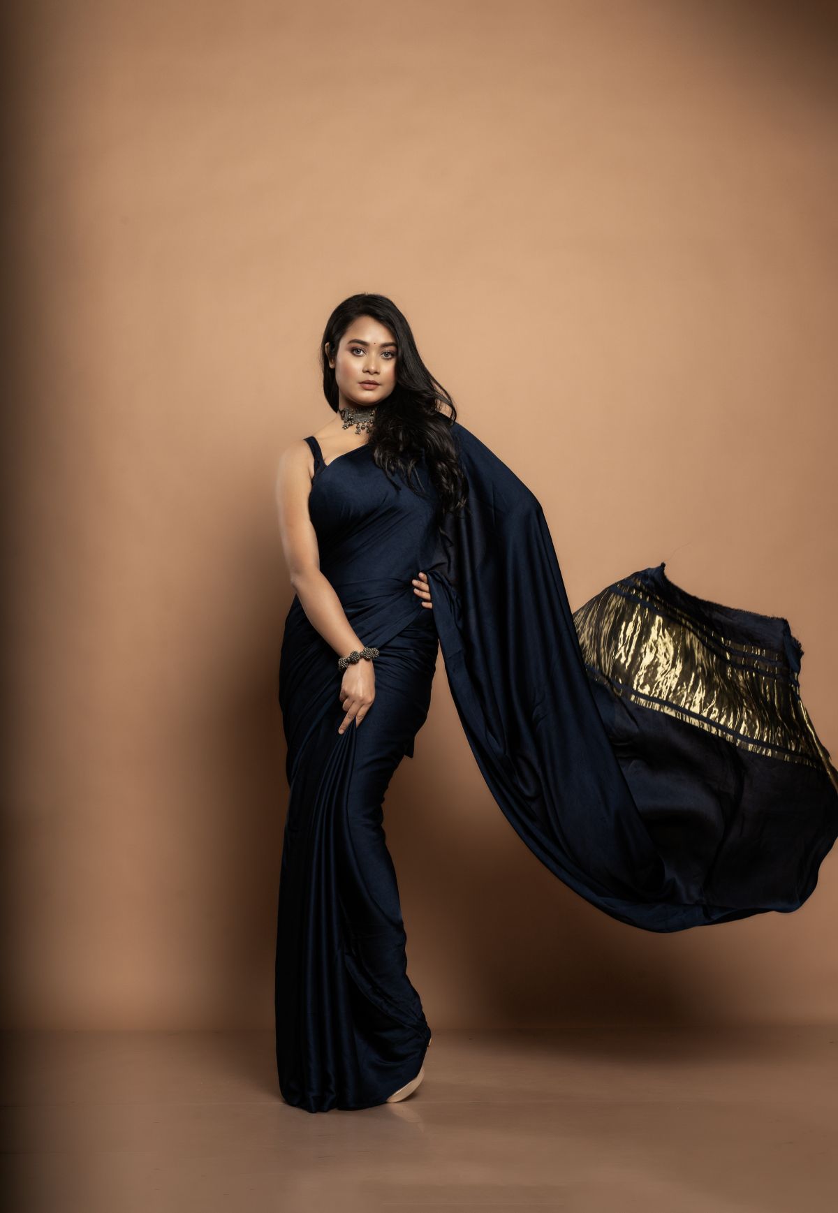 Chhavi | Navy Blue Modal Saree with Zari