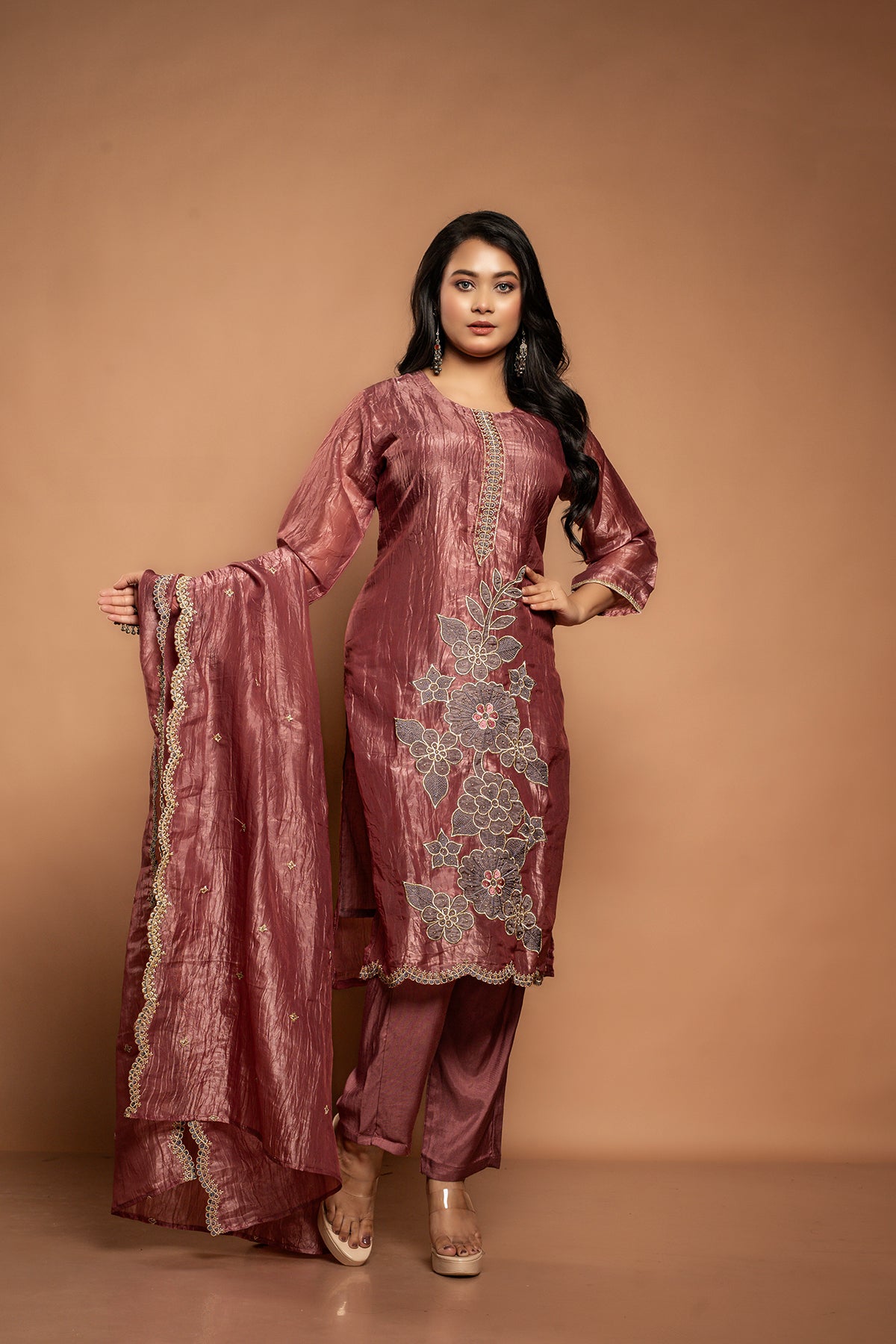Manika | Maroon Tissue Salwar Suit