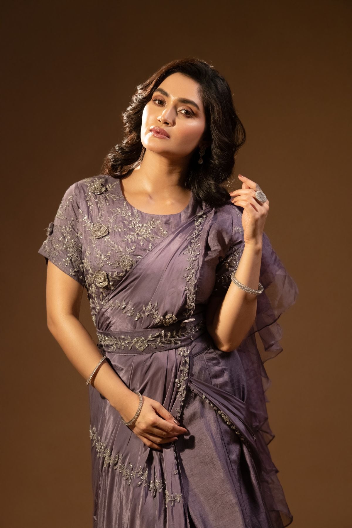 Lavanya | Lilac Pure Crepe Silk Draping Skirt Set