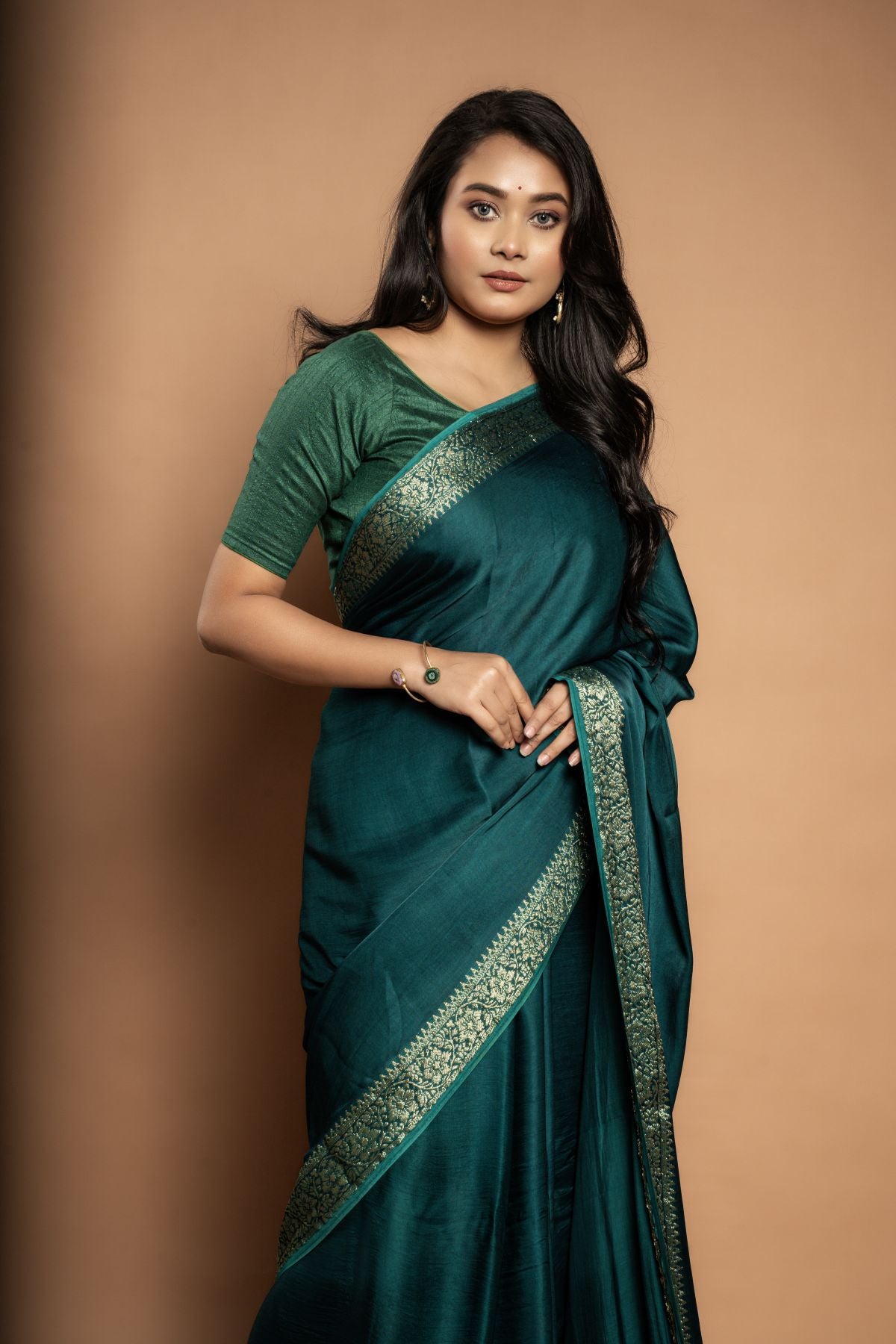 Kalyani | Pure Modal Saree with Zari Work in Teal Green