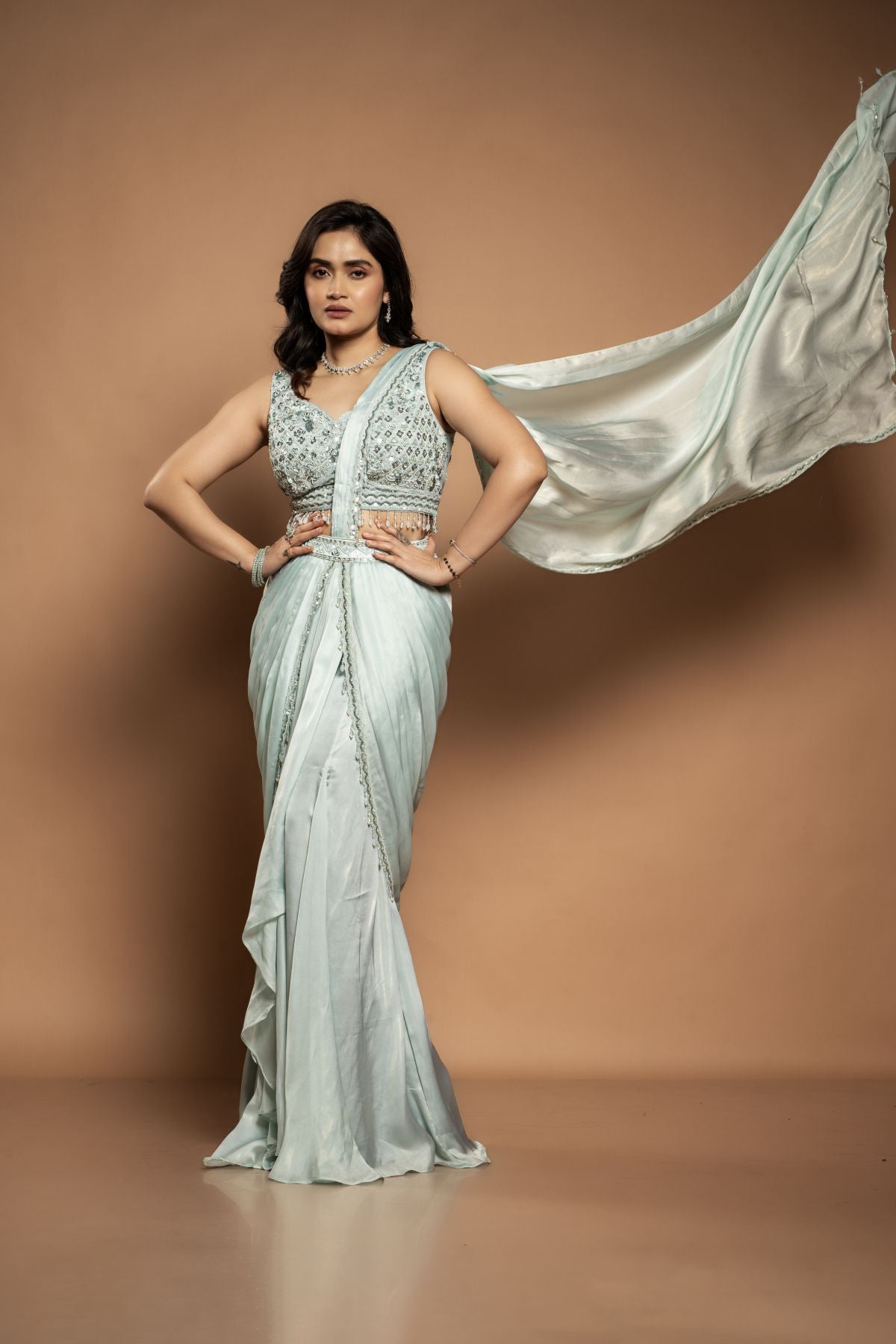 Kiara | Premium Satin Organza Saree with Detailed Handwork