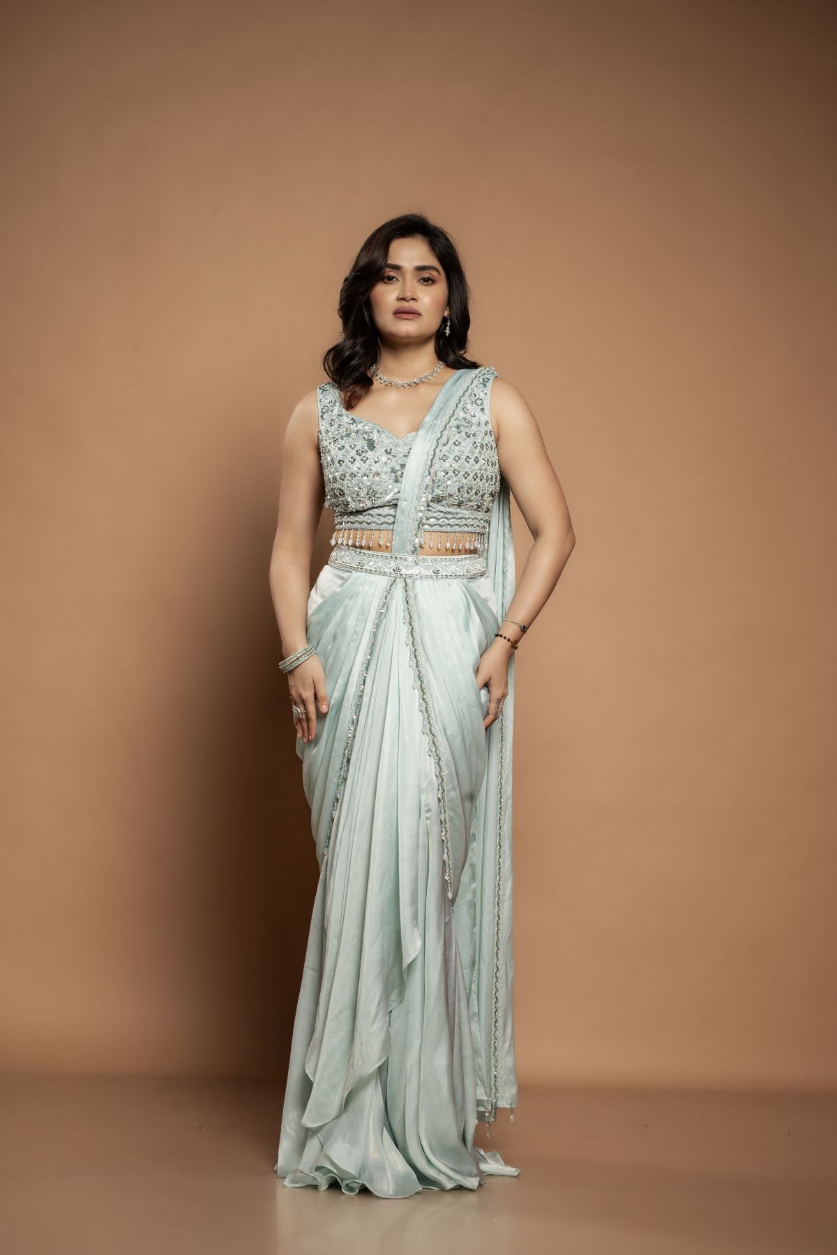 Kiara | Premium Satin Organza Saree with Detailed Handwork