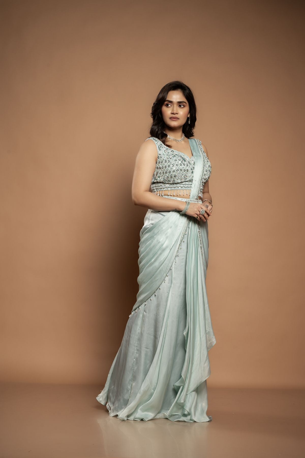 Kiara | Premium Satin Organza Saree with Detailed Handwork