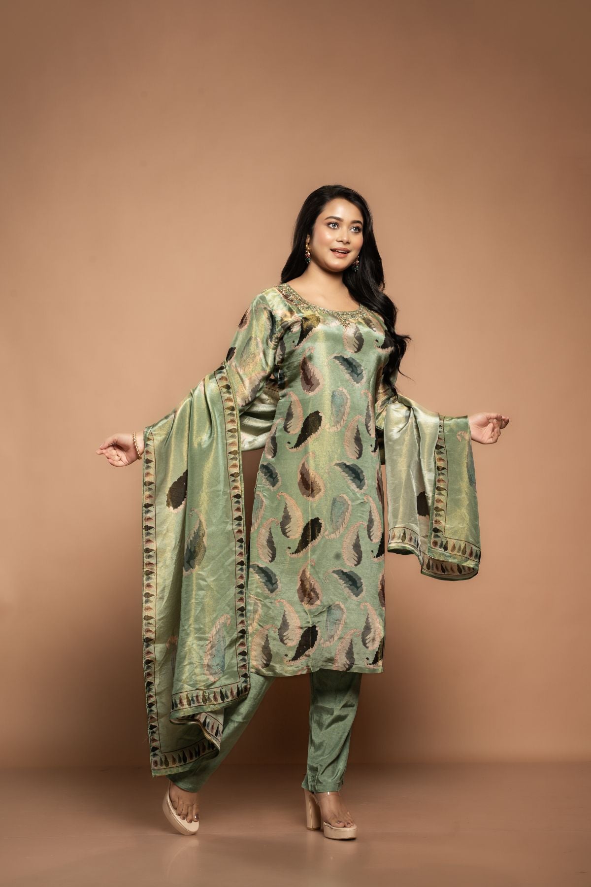 Meher | Pure Tissue Sage Green Salwar Suit