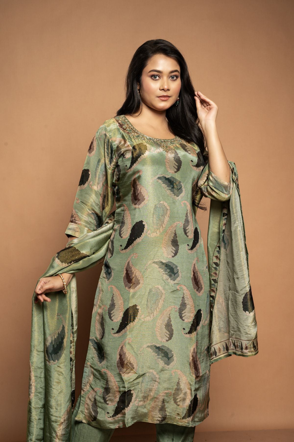 Meher | Pure Tissue Sage Green Salwar Suit