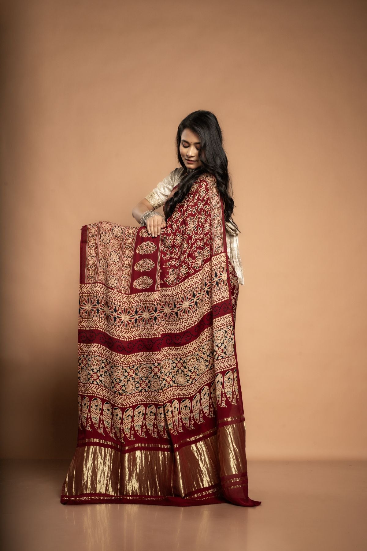 Ritika | Premium Modal Silk Saree with Ajrak Prints