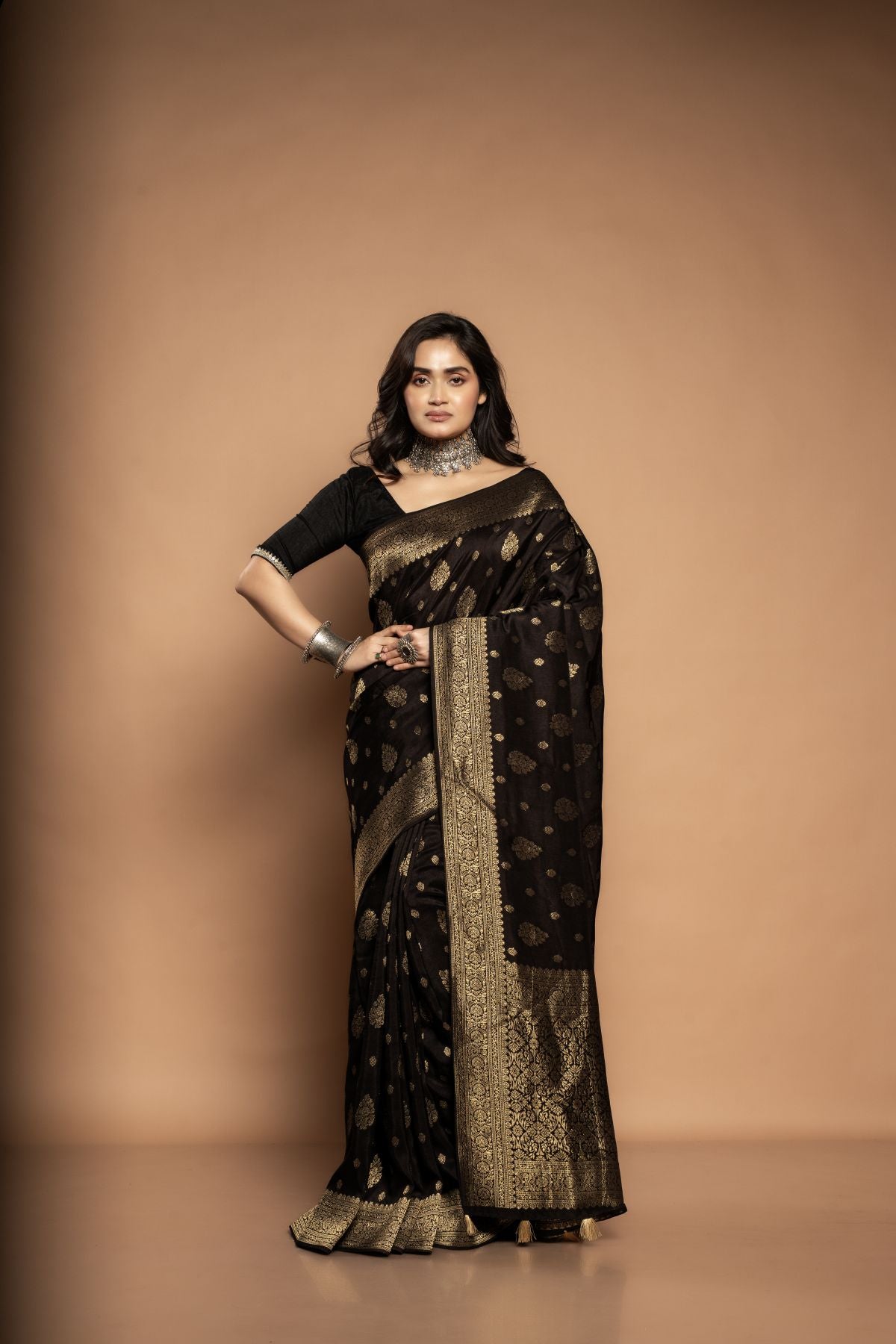 Yamini | Banarasi Silk Saree with Golden Zari in Black