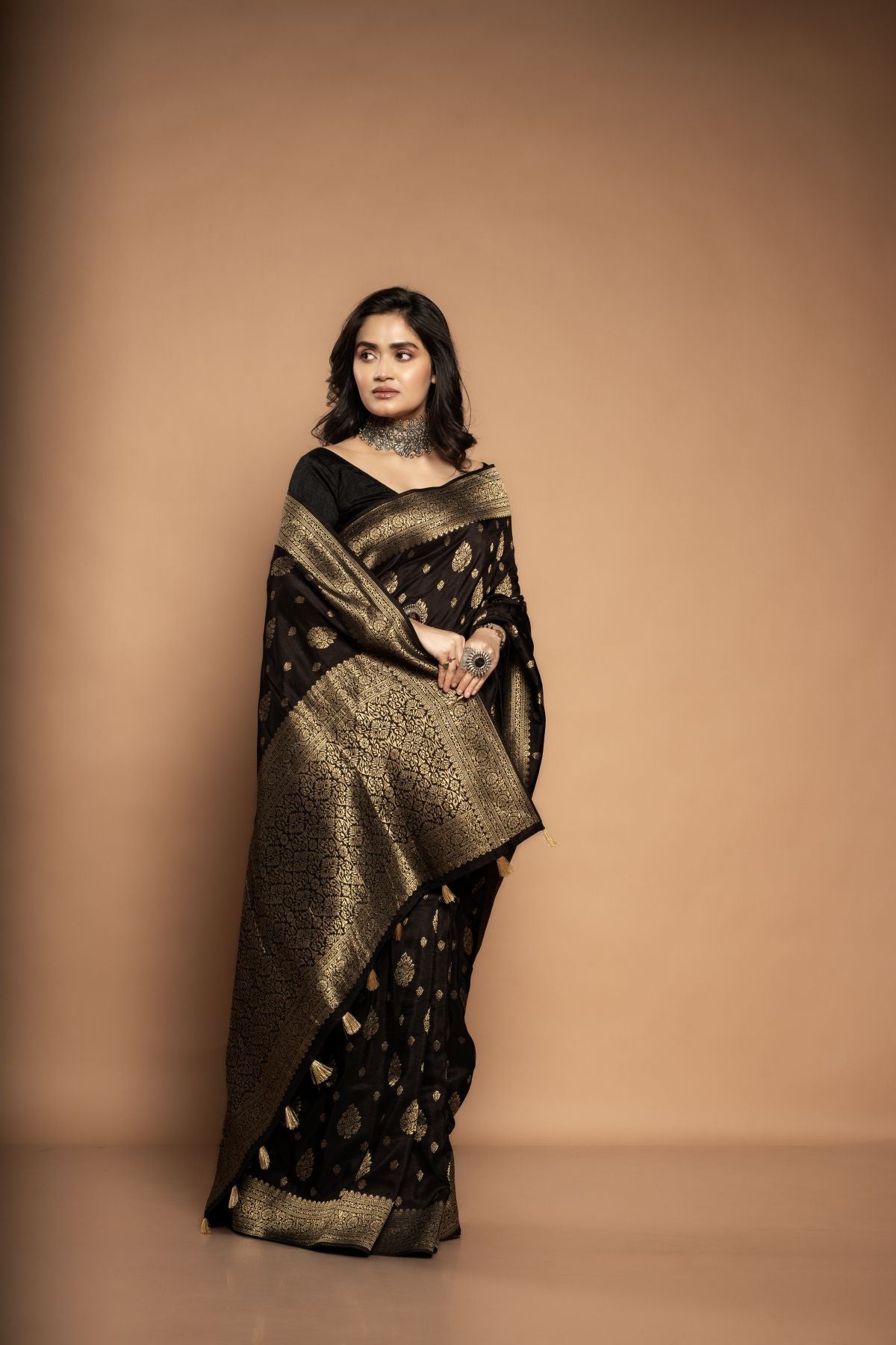 Yamini | Banarasi Silk Saree with Golden Zari in Black