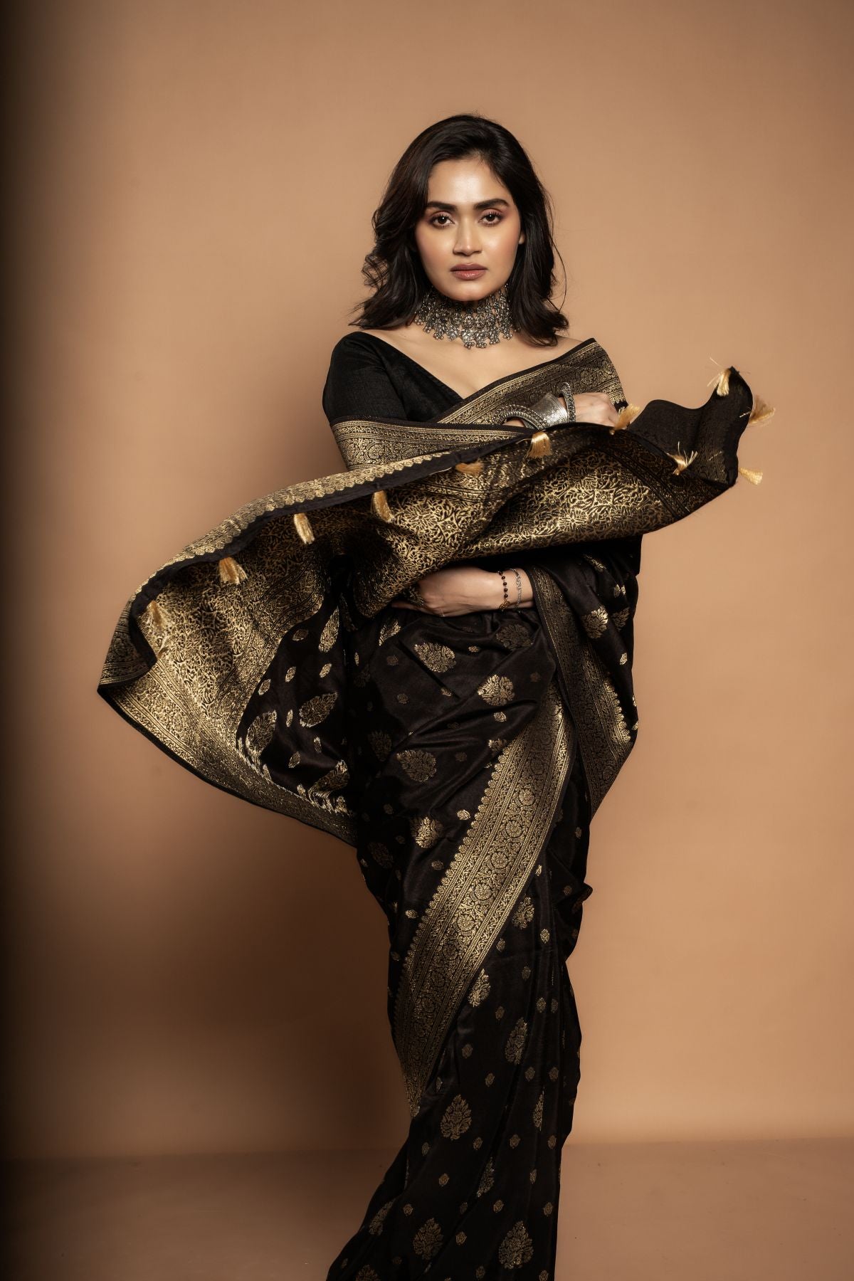 Yamini | Banarasi Silk Saree with Golden Zari in Black
