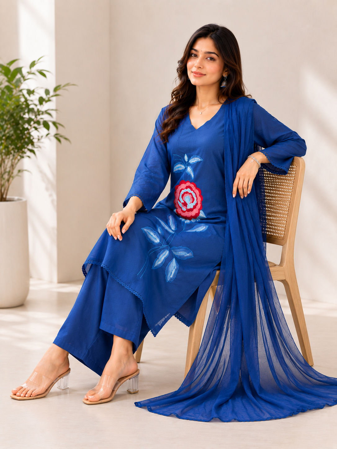 AIRA – Denim Blue Embroidered Suit Set