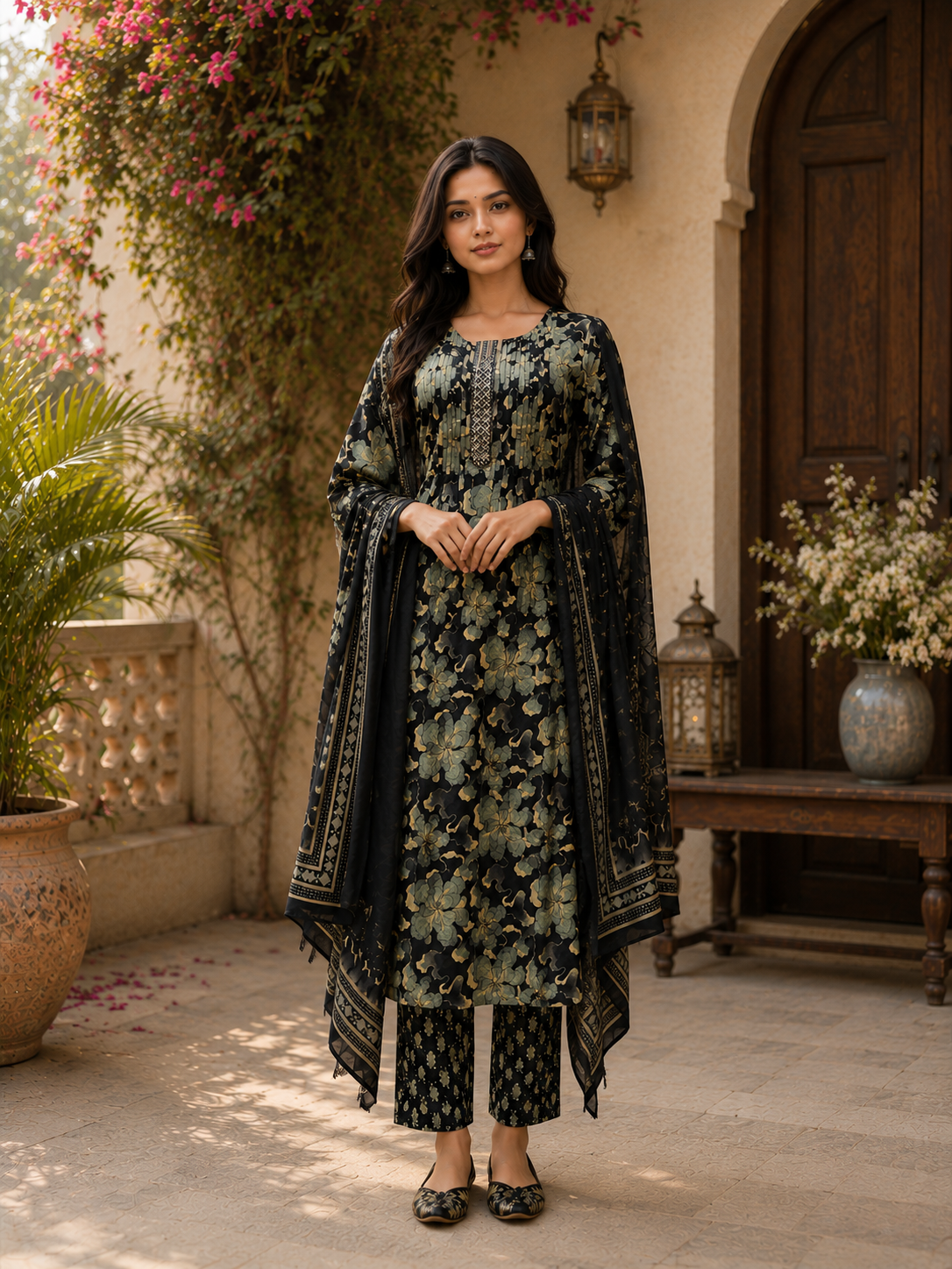 IRA – Pure 100% Cotton Black Printed Suit Set