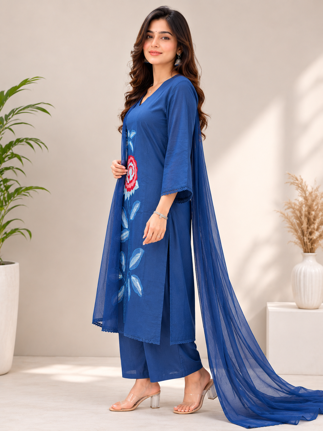 AIRA – Denim Blue Embroidered Suit Set