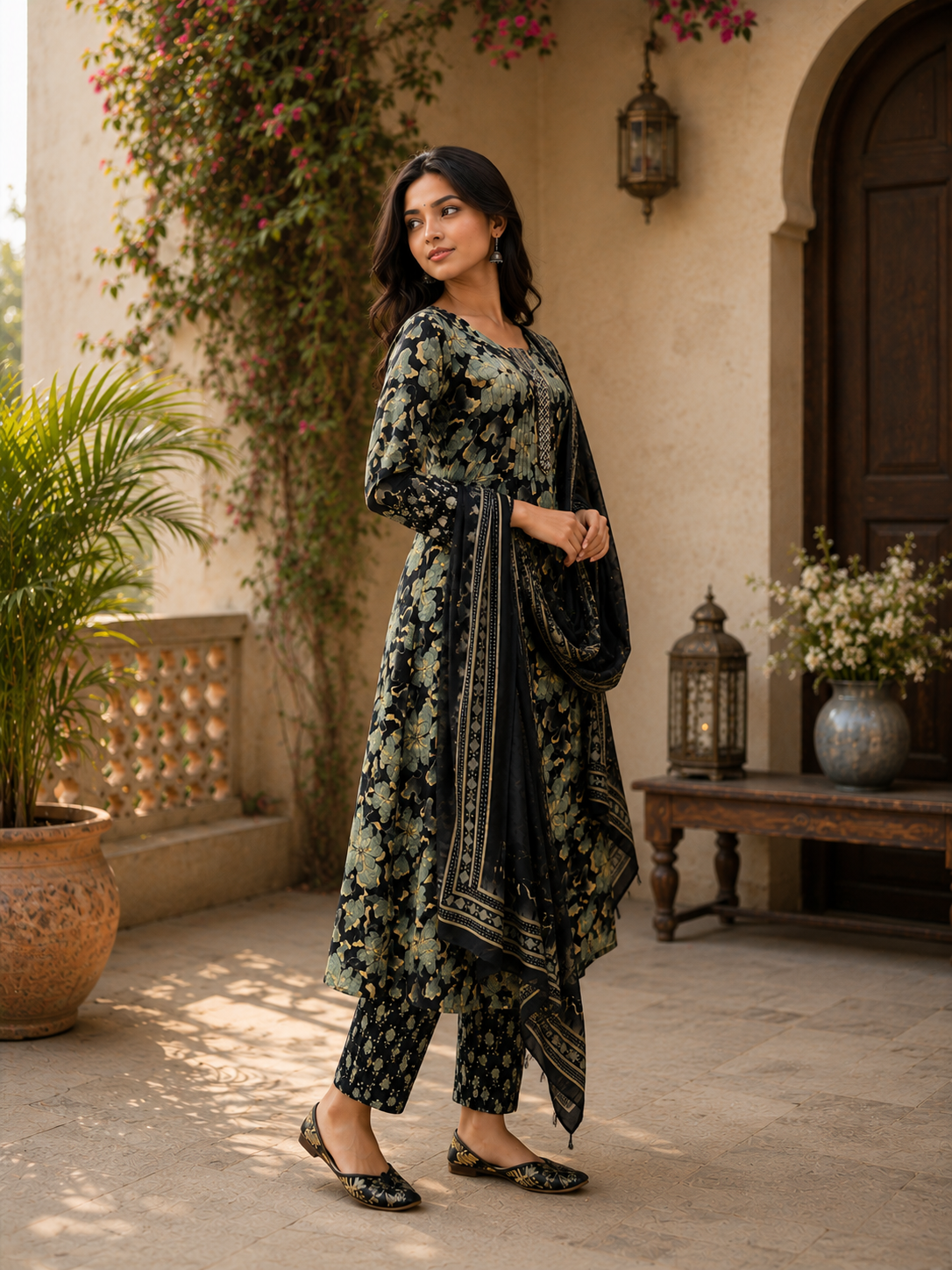 IRA – Pure 100% Cotton Black Printed Suit Set