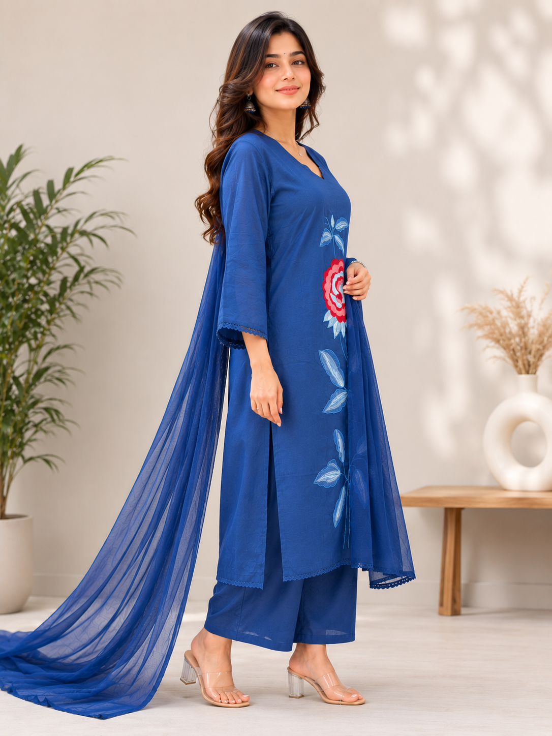 AIRA – Denim Blue Embroidered Suit Set