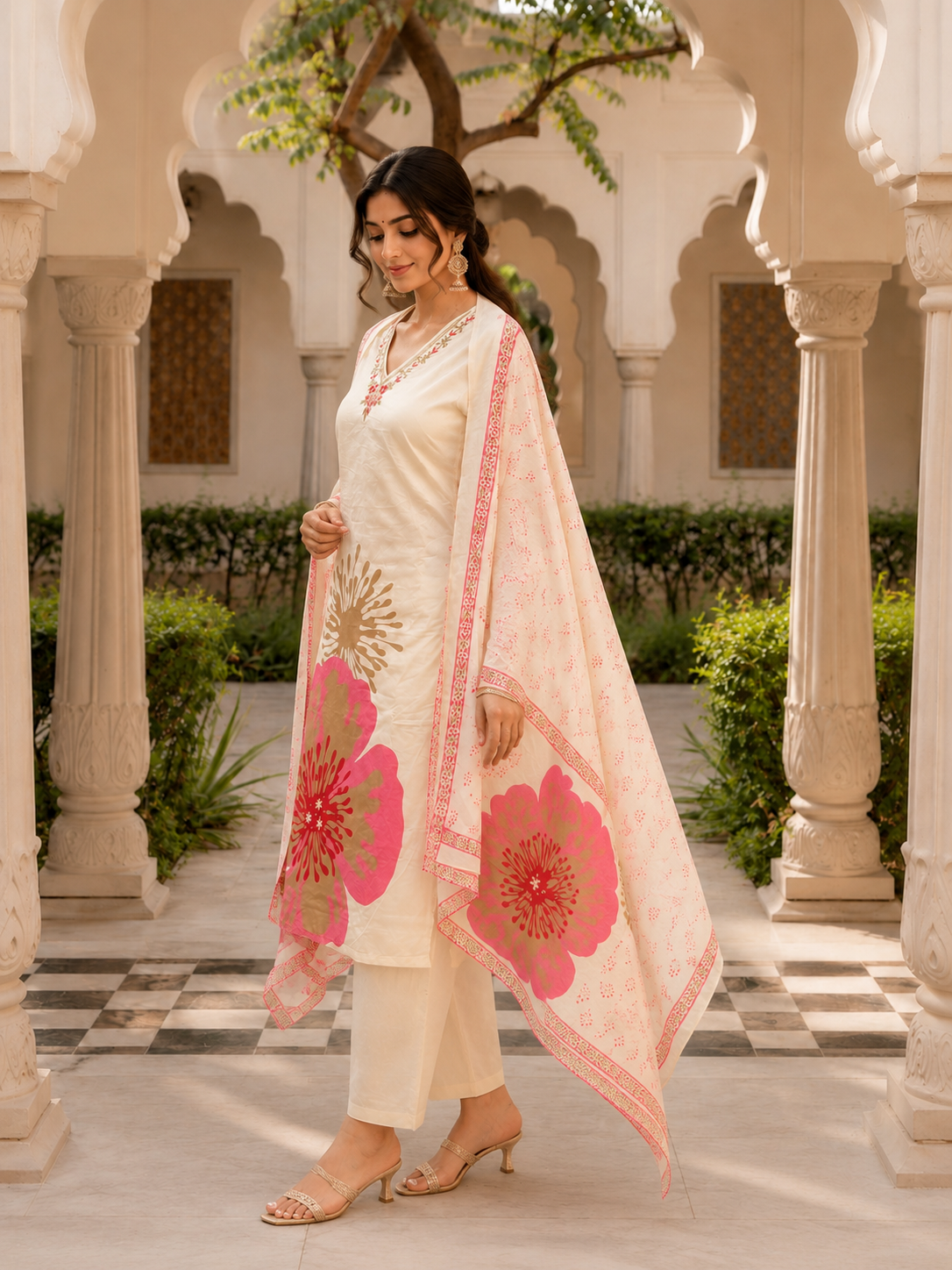 KOMAL – Hand Painted Floral Mul Cotton Suit Set