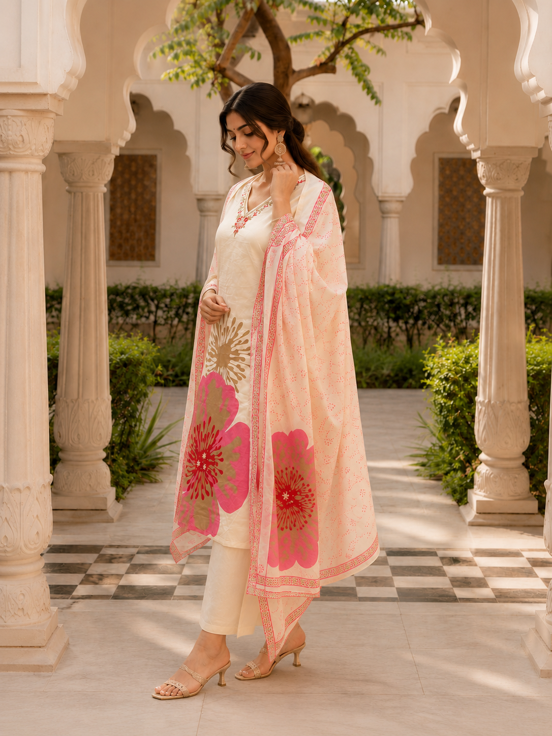 KOMAL – Hand Painted Floral Mul Cotton Suit Set
