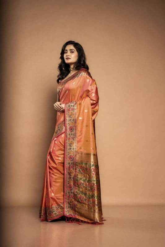 Arunima | Kanjeevaram Silk Saree in Peach-Pink