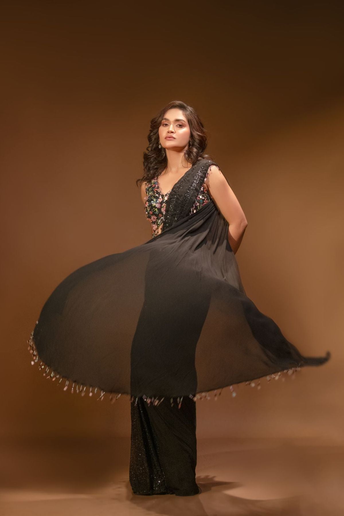 Reeva | Black Ready to Wear Georgette Saree and Blouse