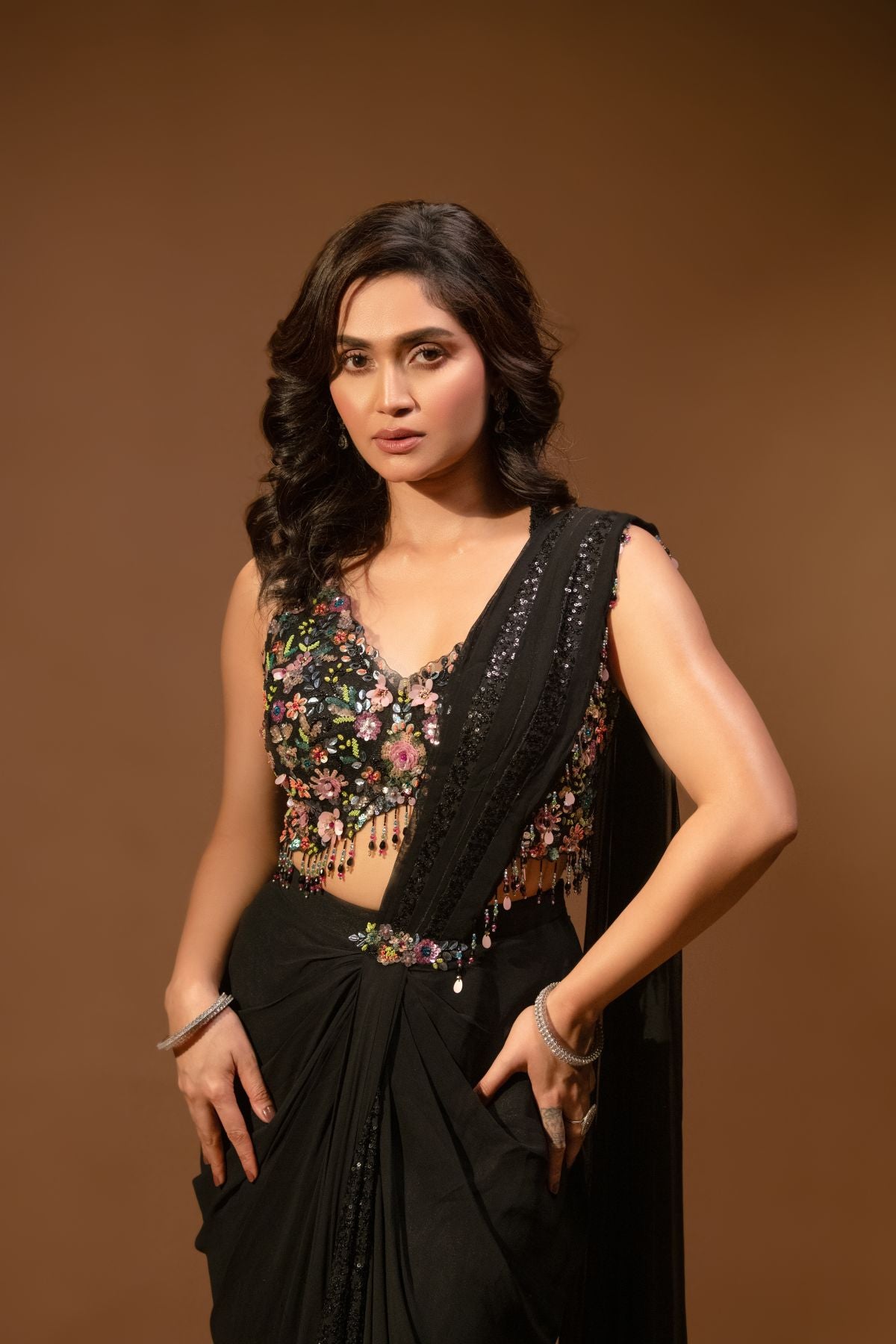 Reeva | Black Ready to Wear Georgette Saree and Blouse