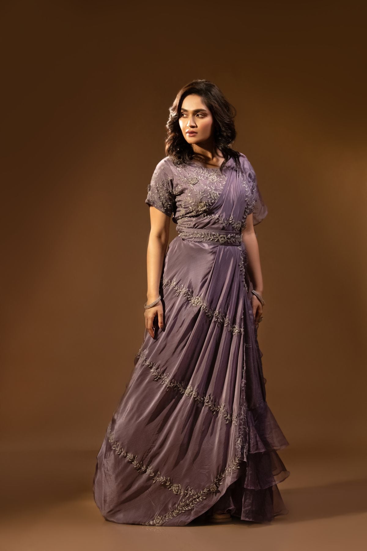 Lavanya | Lilac Pure Crepe Silk Draping Skirt Set