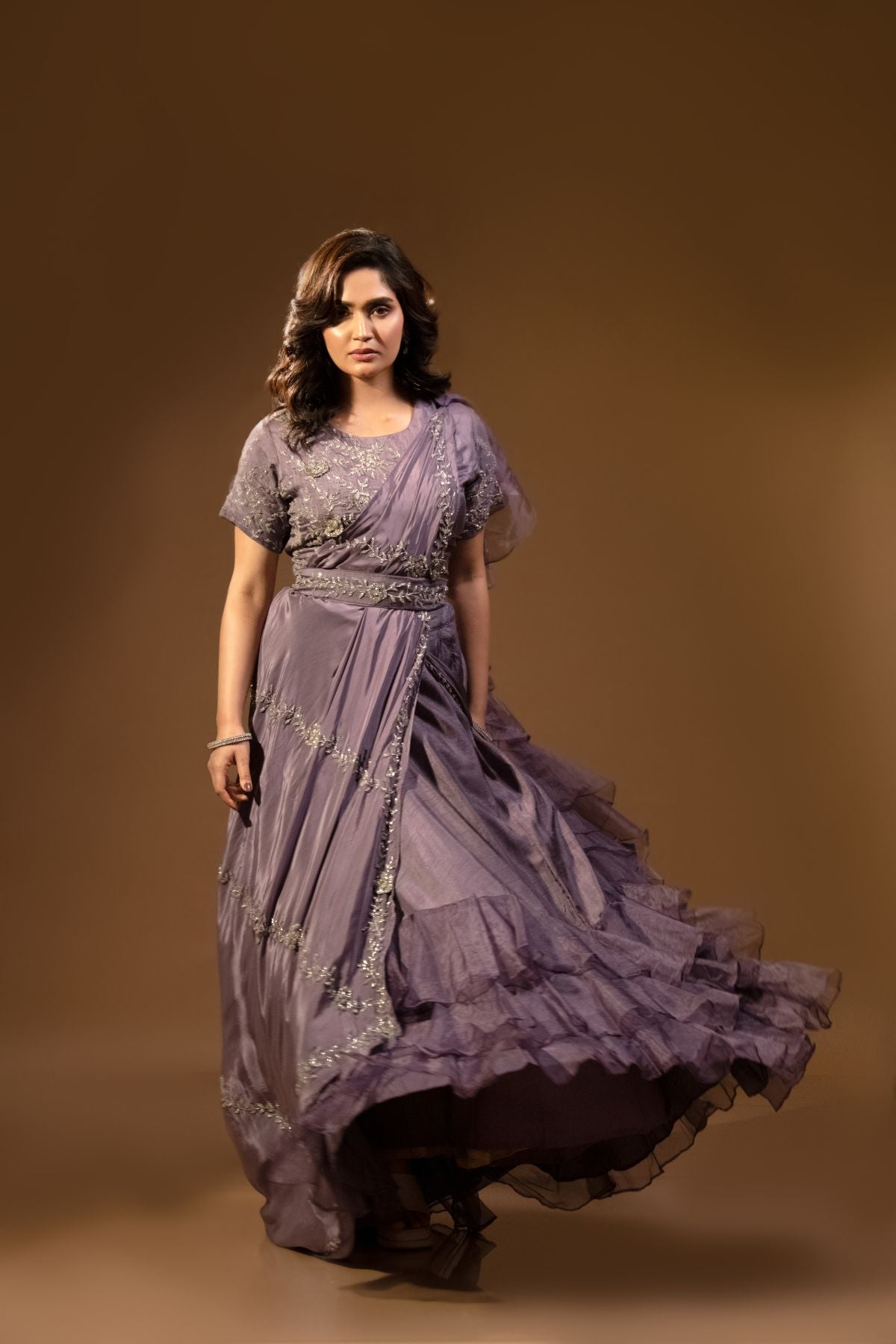 Lavanya | Lilac Pure Crepe Silk Draping Skirt Set