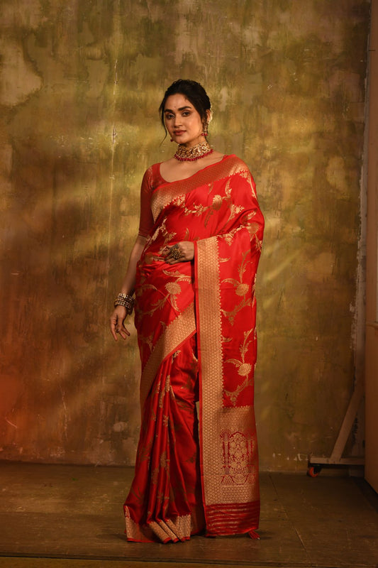 Apsara | Mashru Silk Saree in Red