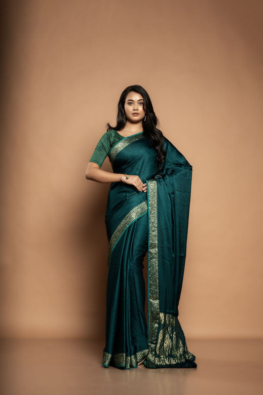 Kalyani | Pure Modal Saree with Zari Work in Teal Green