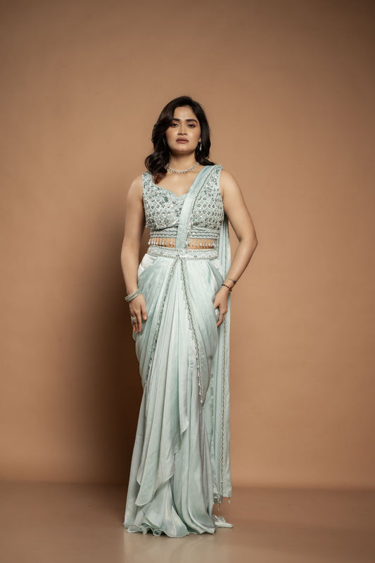 Kiara | Premium Satin Organza Saree with Detailed Handwork