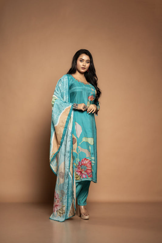 Neelam | Pure Crepe Turquoise Salwar Suit