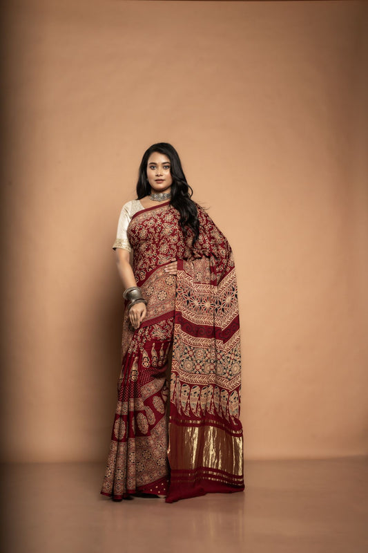 Ritika | Premium Modal Silk Saree with Ajrak Prints